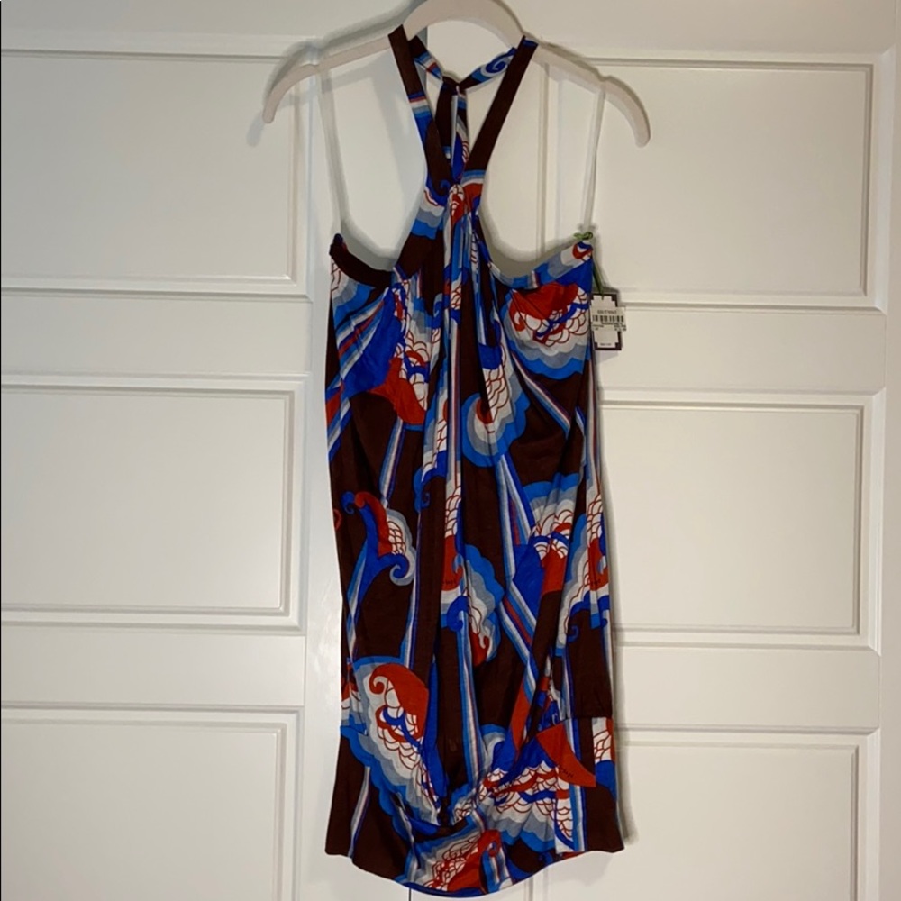 T-bags halter mini dress banded bottom brown print